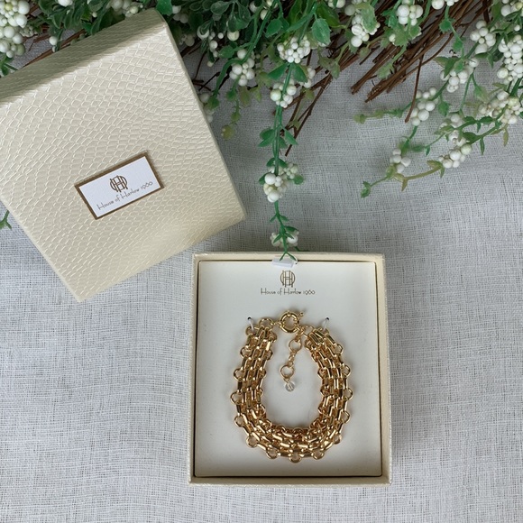 NIB HOUSE OF HARLOW 1960 Woven Chain Link Bracelet in Gold - Picture 1 of 3